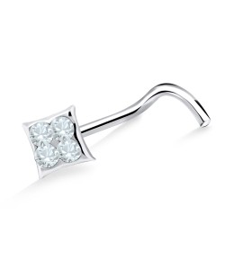 Stone Square Shaped Silver Curved Nose Stud NSKB-623